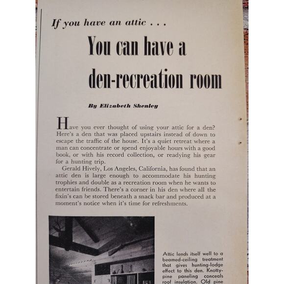 1950 "If You Have an Attic - You Can Have A Den-Rec Room" Vtg Print Article - Picture 4 of 7